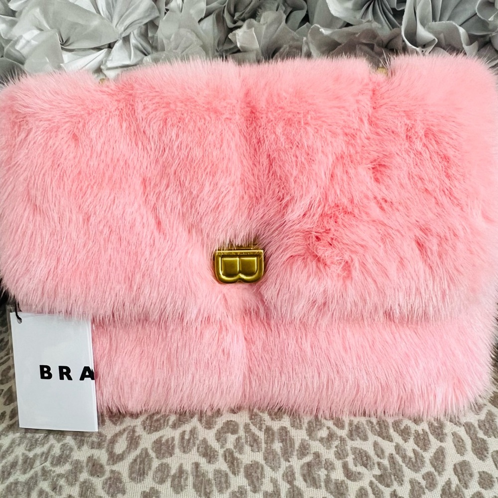 HTF Brand New Brandon Blackwood Lisa Bag in Pink Mink Fur